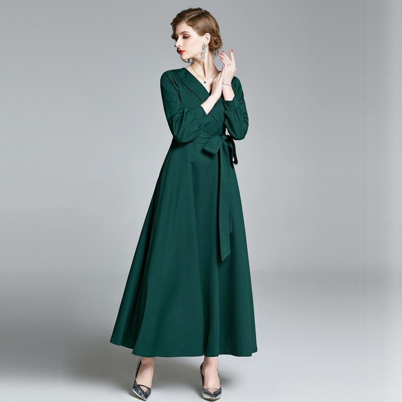 Vintage Elegant Dark Green Belt Long Dresses