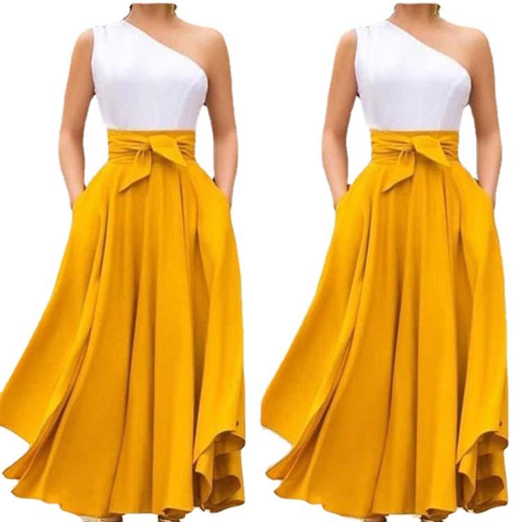 One Shoulder Sleeveless Belt Long Dresses-STYLEGOING