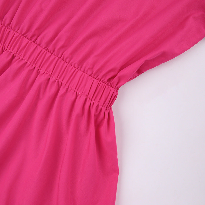 Vintage Long Sleeves Elastic Waist Short Dresses