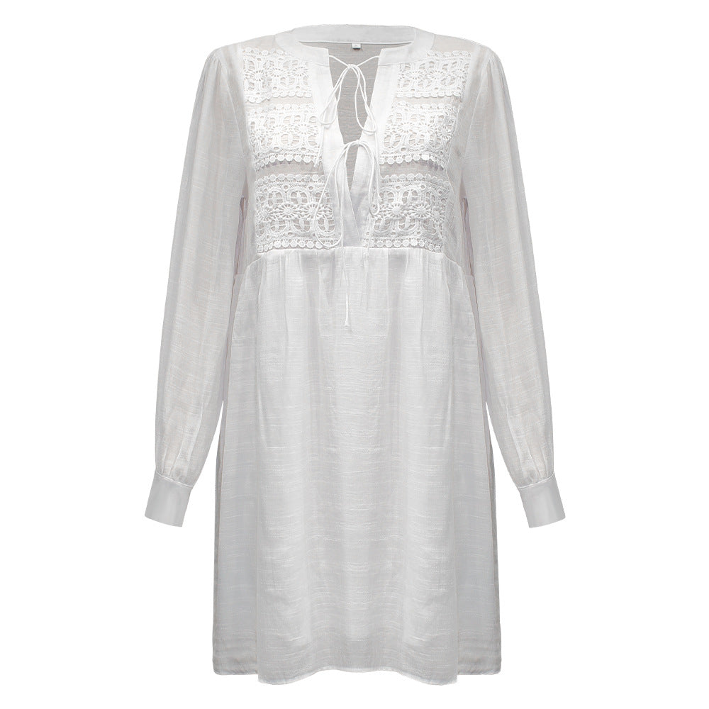 Casual White Long Sleeves Mini Dresses