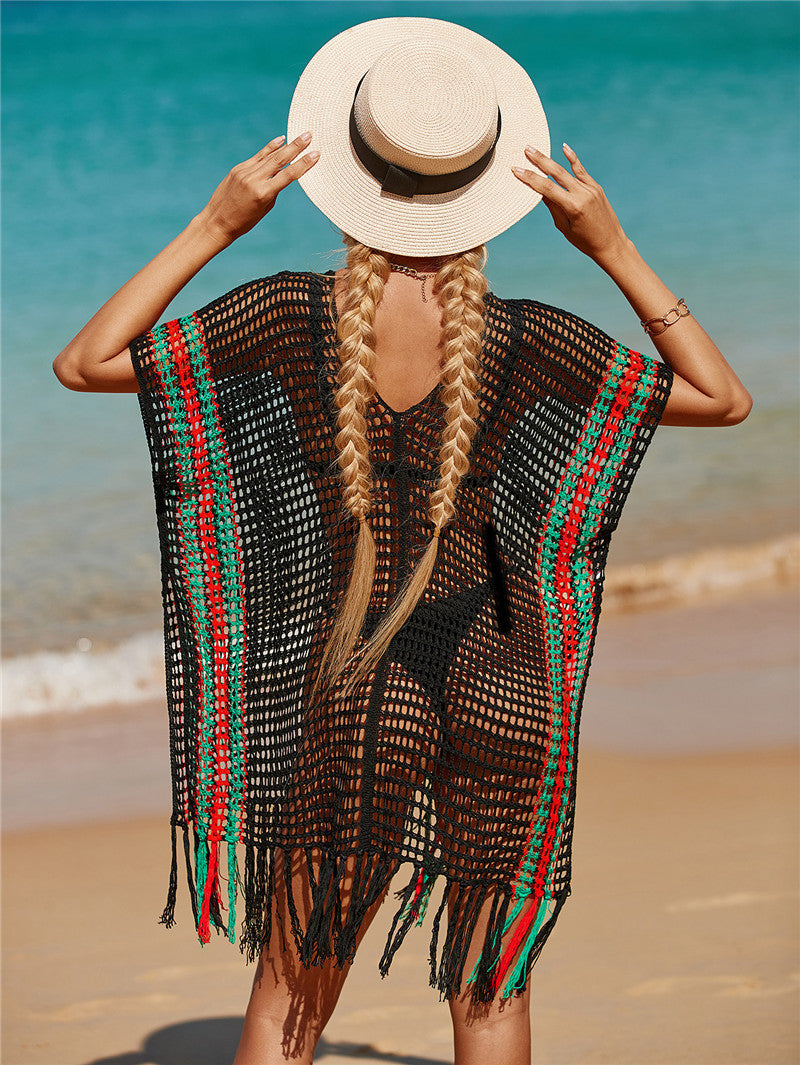Colorful Knitting Crochet Tassels Swimwear Cover Ups for Women