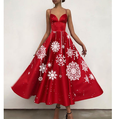 Sexy Christmas Floral Print Backless Women Strapless Dresses