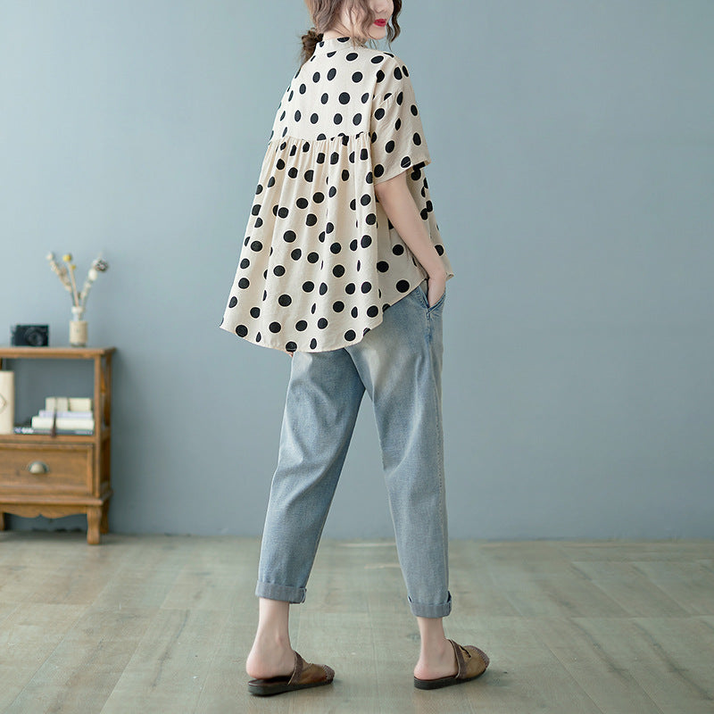 Summer Apricot Dot Women Shirts