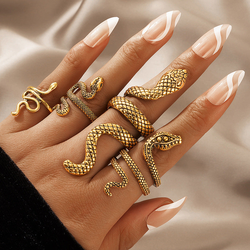 Vintage Cool Snake Shape Rings for Women 4pcs/set
