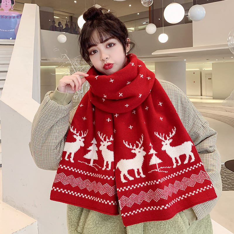 Christmas Lovely Elk Design Knitted Scarves