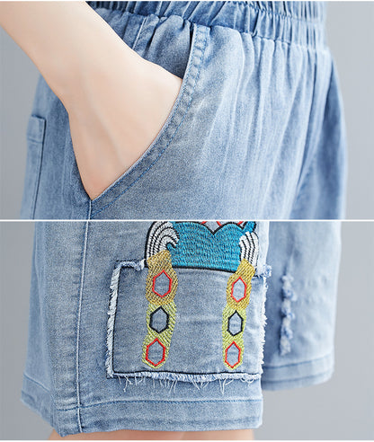 Summer Embroidery Plus Sizes Women Dnim Shorts