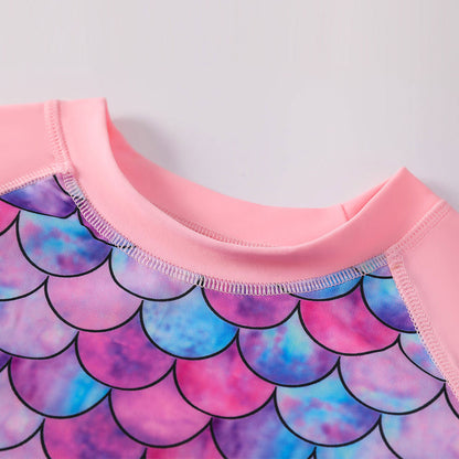 3D Fish Scale Design Two Pieces Swimsuits for Girls
