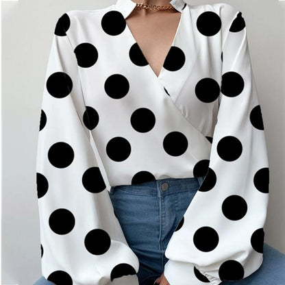 Women Dot Print Long Sleeves Blouses