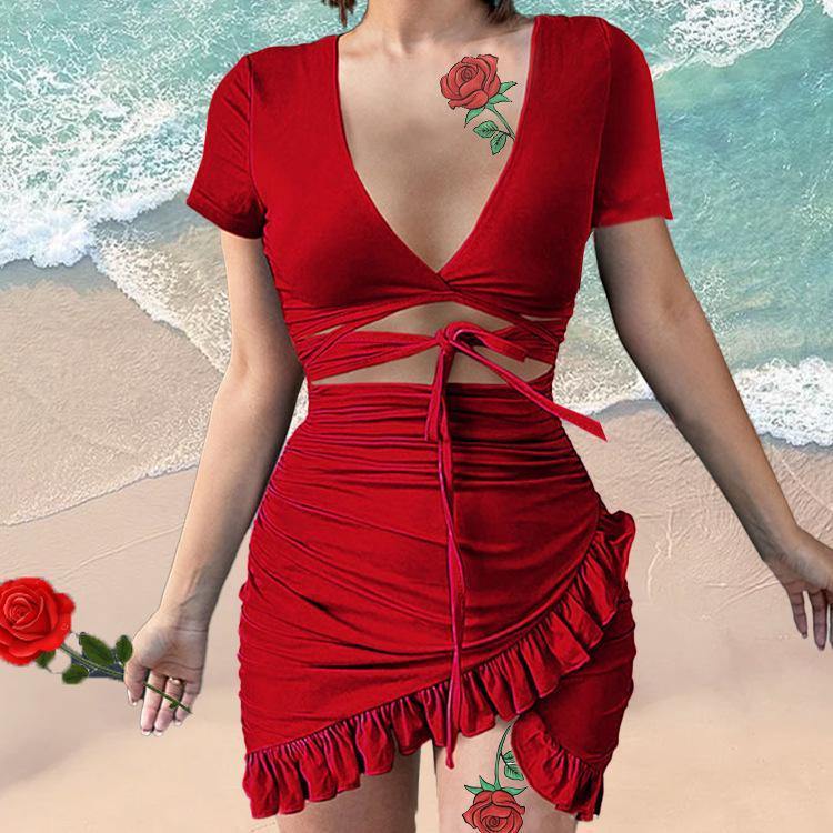 Sexy V-neck Irregular Tight Mini Dresses-STYLEGOING