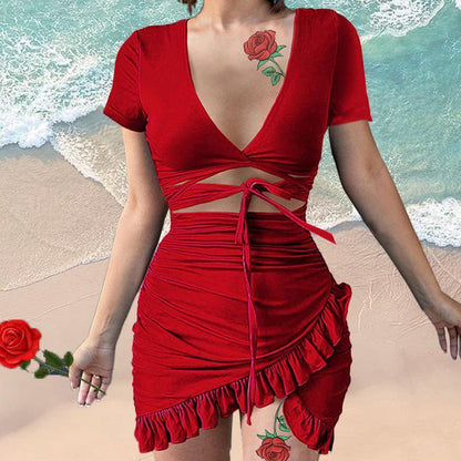 Sexy V-neck Irregular Tight Mini Dresses-STYLEGOING