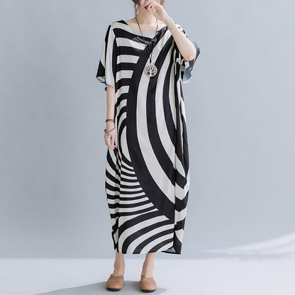 Summer Black Striped Plus Sizes Dresses