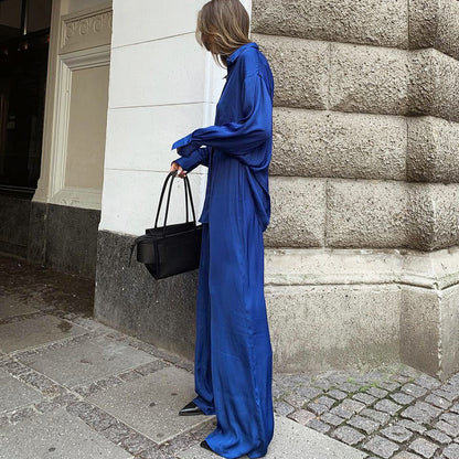 Casual Blue Two Pieces Long Sleeves Shirts and Pants Suits