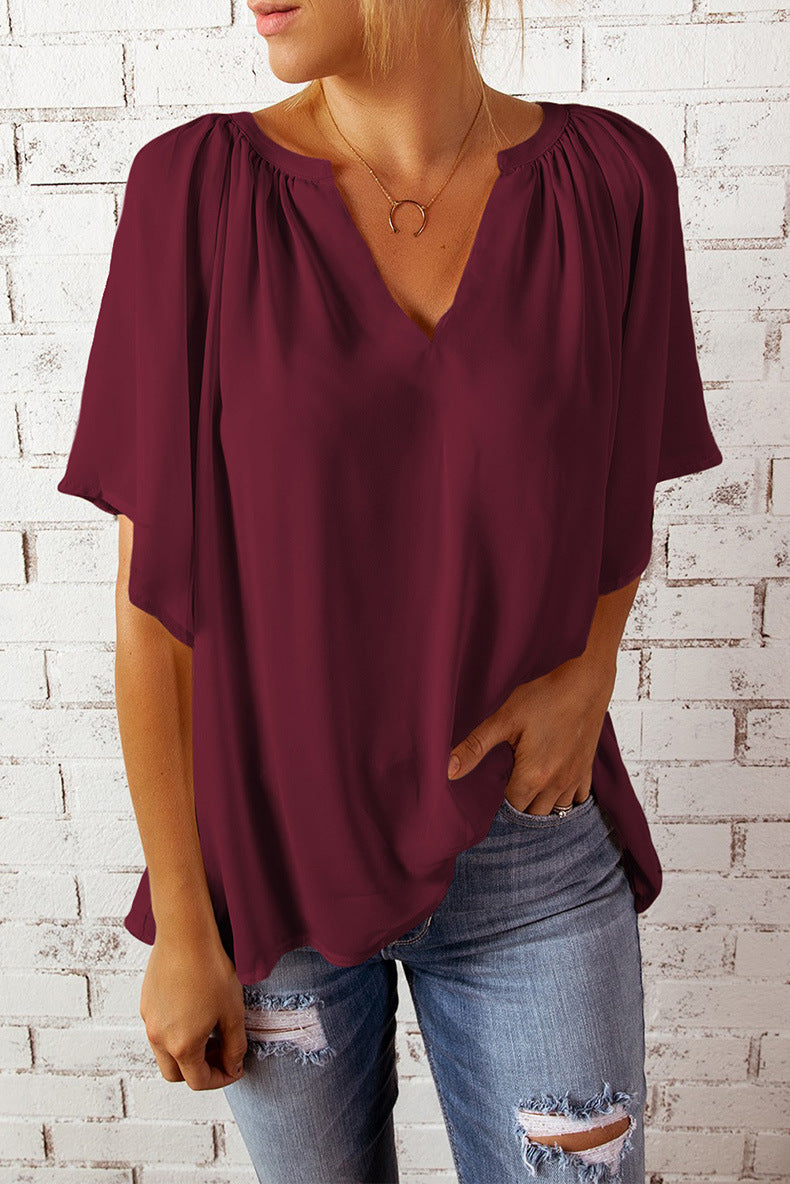 Leisure Summer Chiffon Women Short Sleeves T Shirts