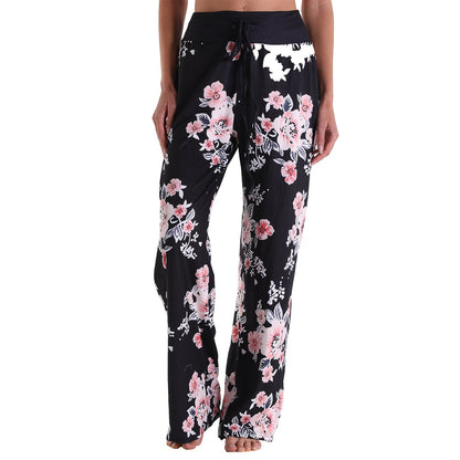 Casual Floral Print Women High Waist Trousers for Homewear