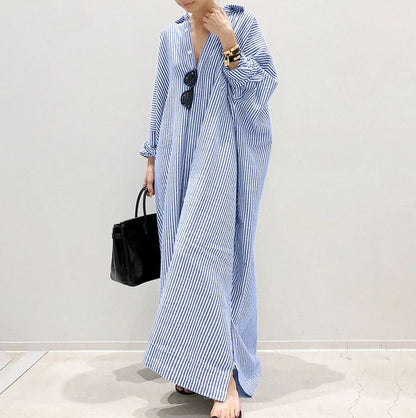 Casual Striped Plus Sizes Irregular Women Long Cozy Dresses