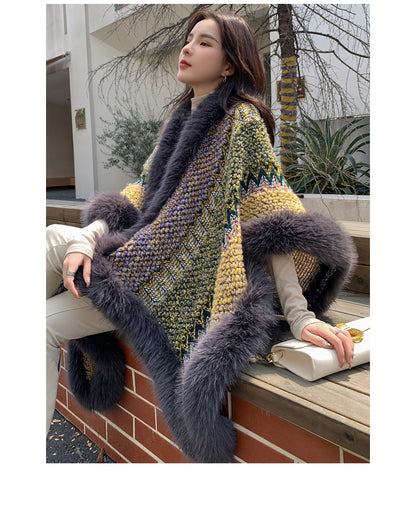 Luxury Designed Knitting Winter Warm Artificial Fox Fur Capes