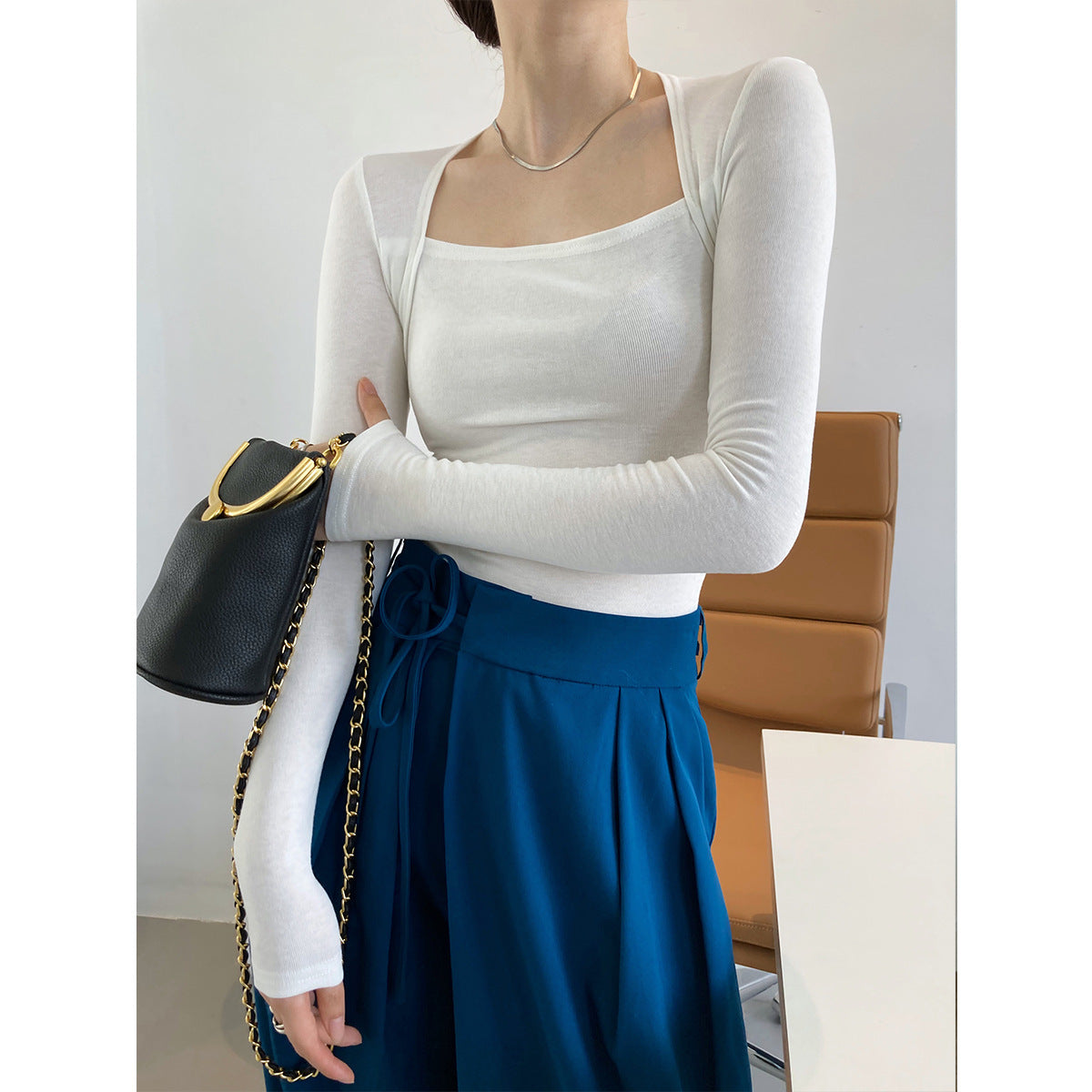 Women Sexy Square Neckline Long Sleeves T Shirts