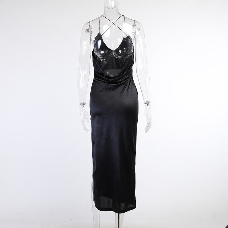 Sexy High Split Front Suspender Dresses