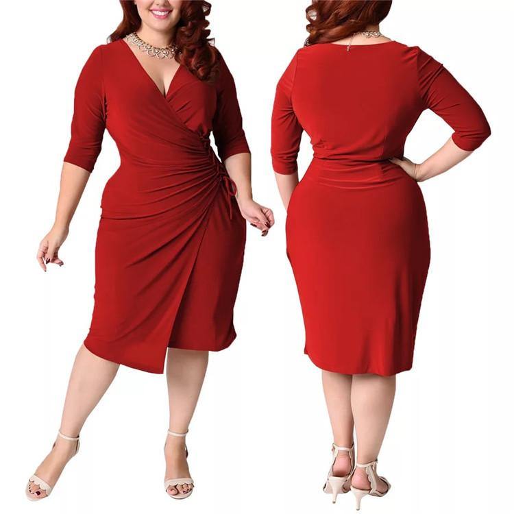 Plus Sizes Women Casual Half Sleeves Dresses-STYLEGOING