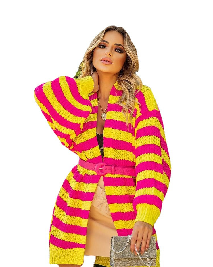 Women Striped Knitting Cardigan Sweaters
