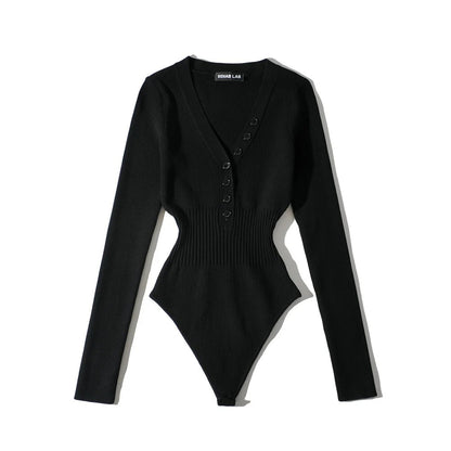 Women Slim Waist Long Sleeves Knitting Basic Romper Shirts