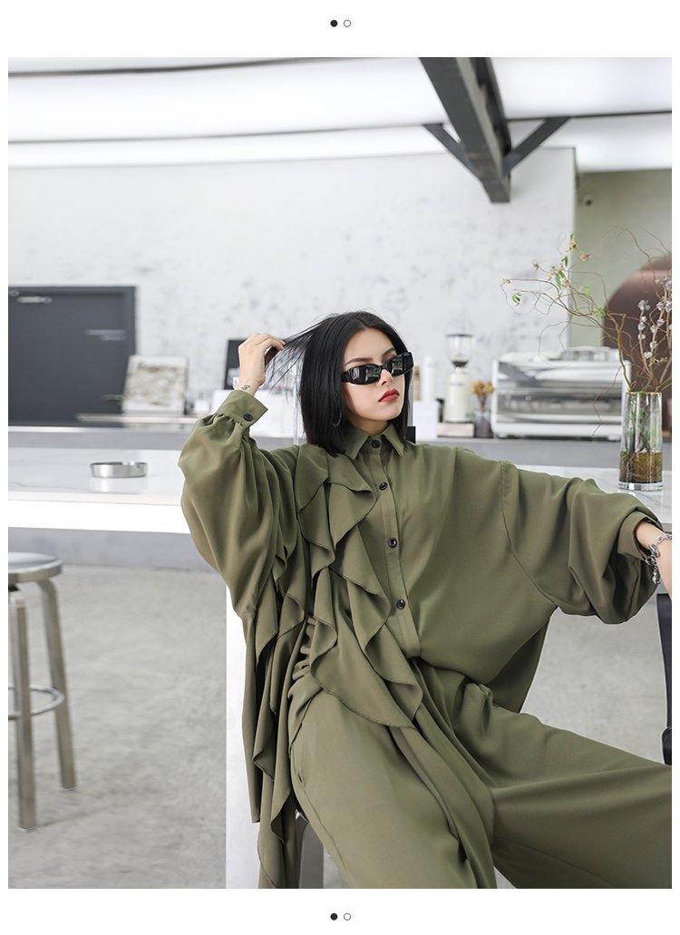 Retro Women Ruffles Top&Loose Pants-STYLEGOING