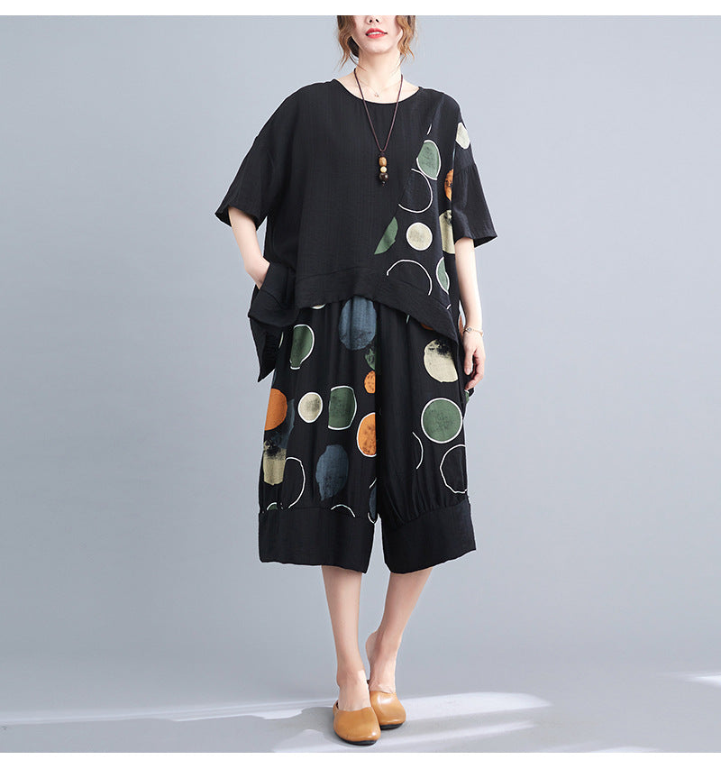 Casual Summer Irregular T Shirts and Wide Legs Cropped Pants
