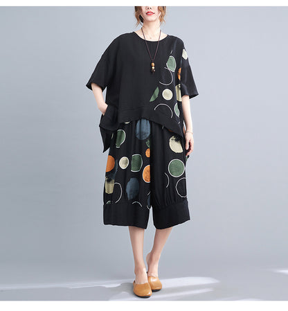 Casual Summer Irregular T Shirts and Wide Legs Cropped Pants