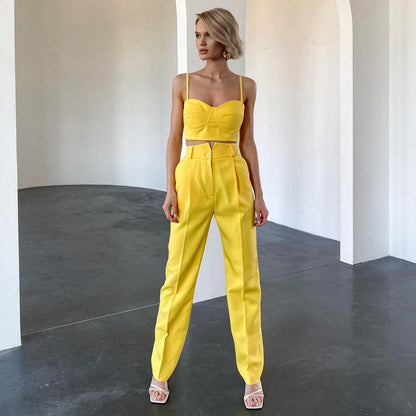 Summer Women Crop Tops and High Waist Pants Outsuits
