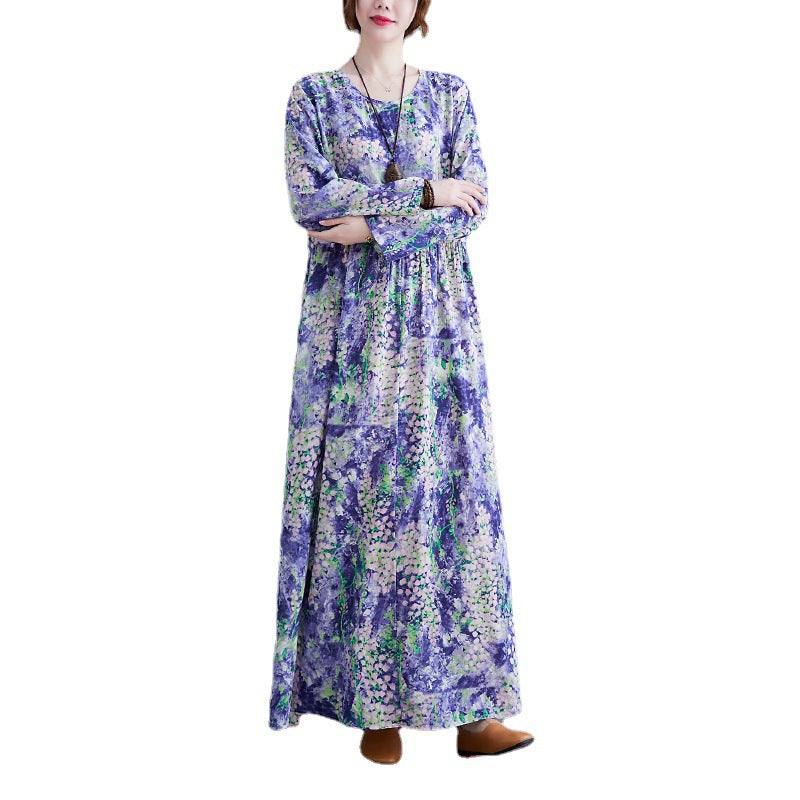 Lavender Print Long Sleeves Cozy Dresses