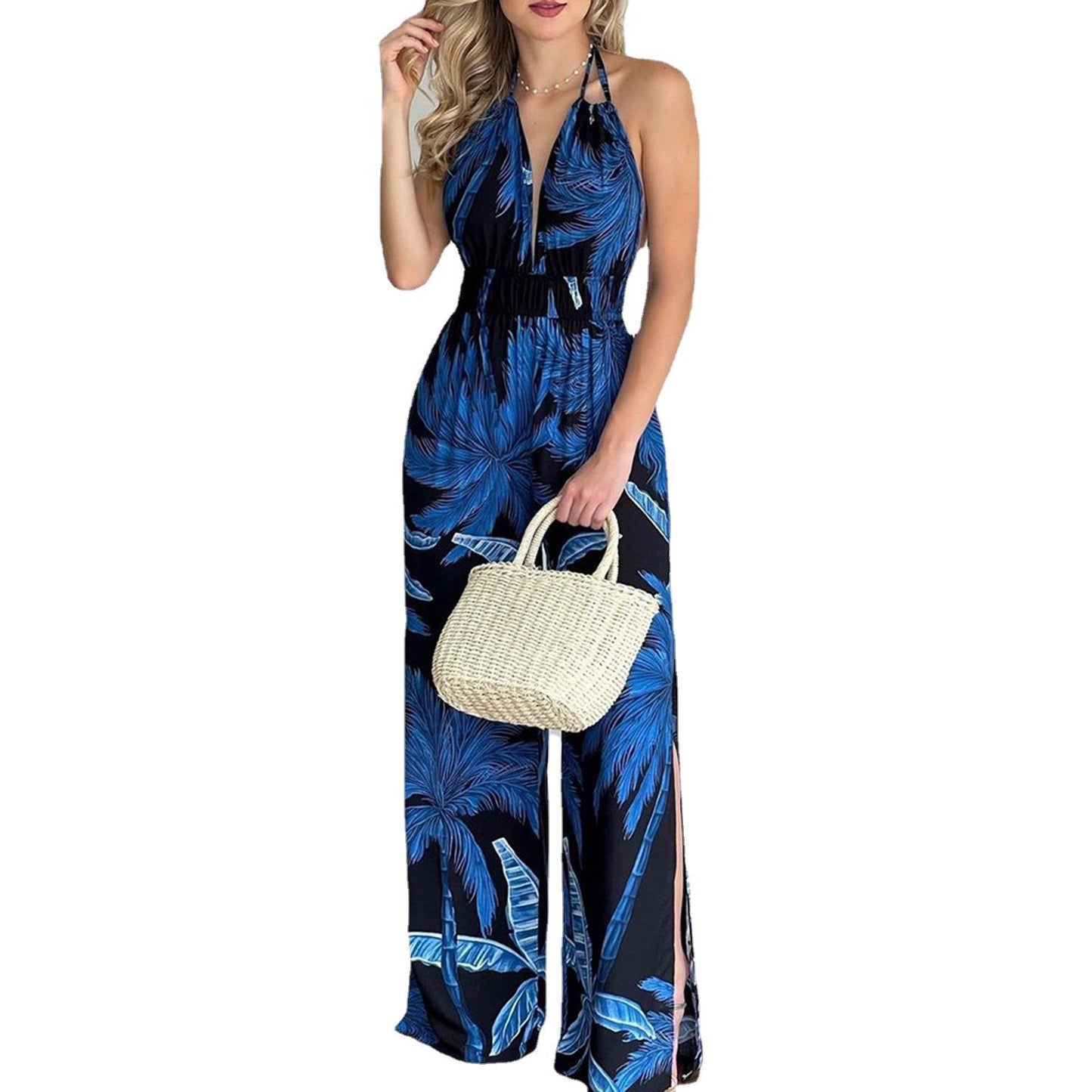Sexy Floral Print Halter Women Jumpsuits-STYLEGOING