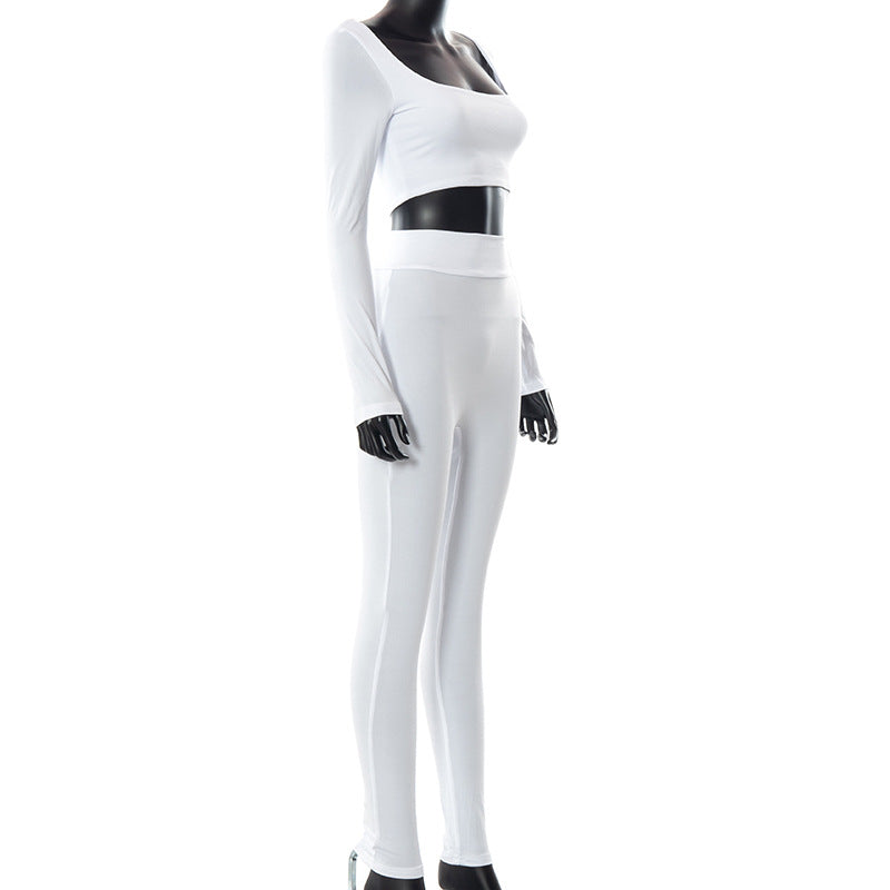 Women High Waist Legging Pants and Long Sleeves Short Tops
