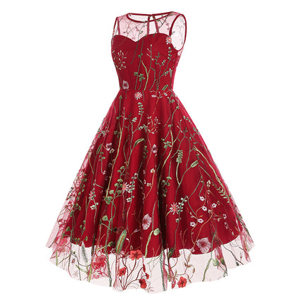 Vintage Sleeveless Embroidery Dresses