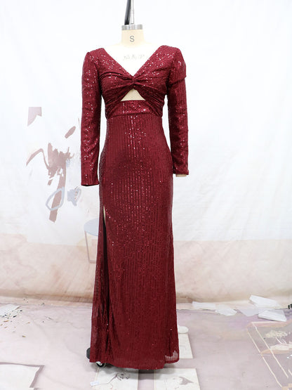 Sexy Long Sleeves Sequined Evening Dresses