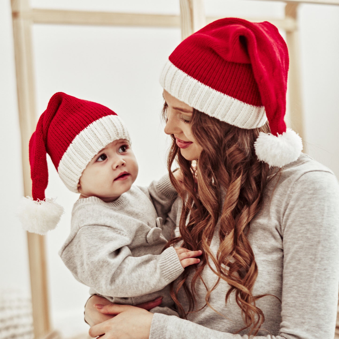 Christmas Parent-kids Red Knitted Warm Hats