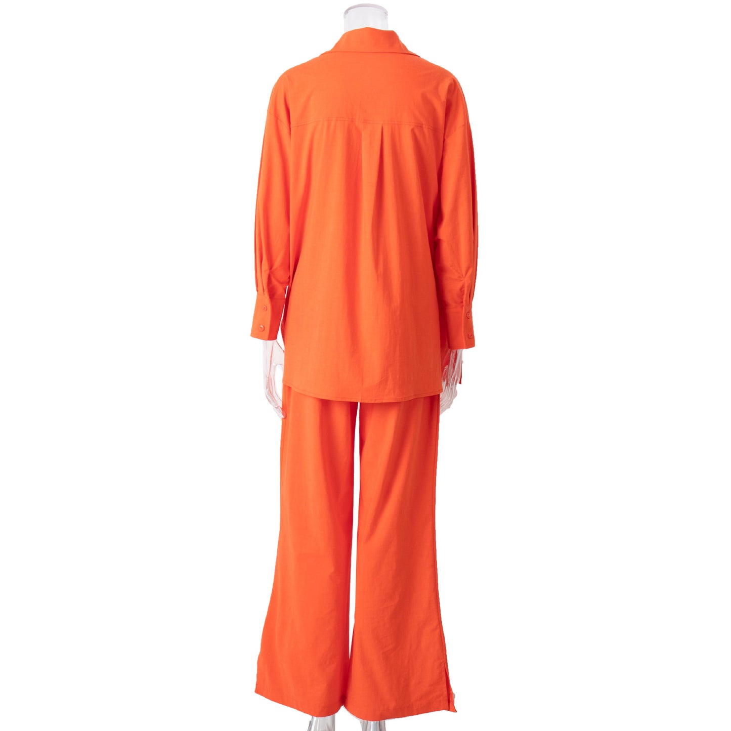 Casual Long Sleeves Shirts and Wide Legs Pants Suits
