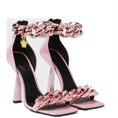 Women Metal Chains Plus Sizes Summer High Heels Sandals
