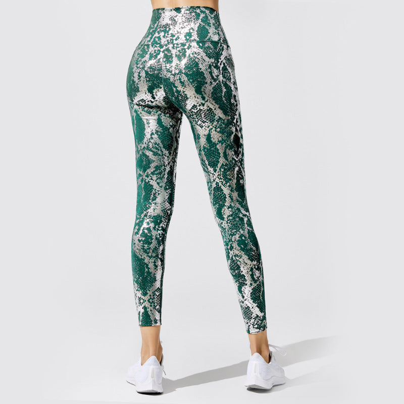Sexy Elastic Snake Print Sports Suits