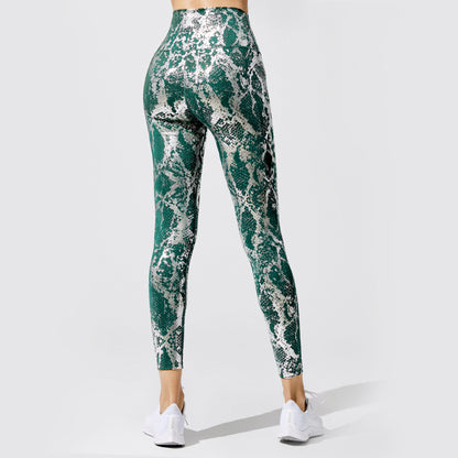 Sexy Elastic Snake Print Sports Suits