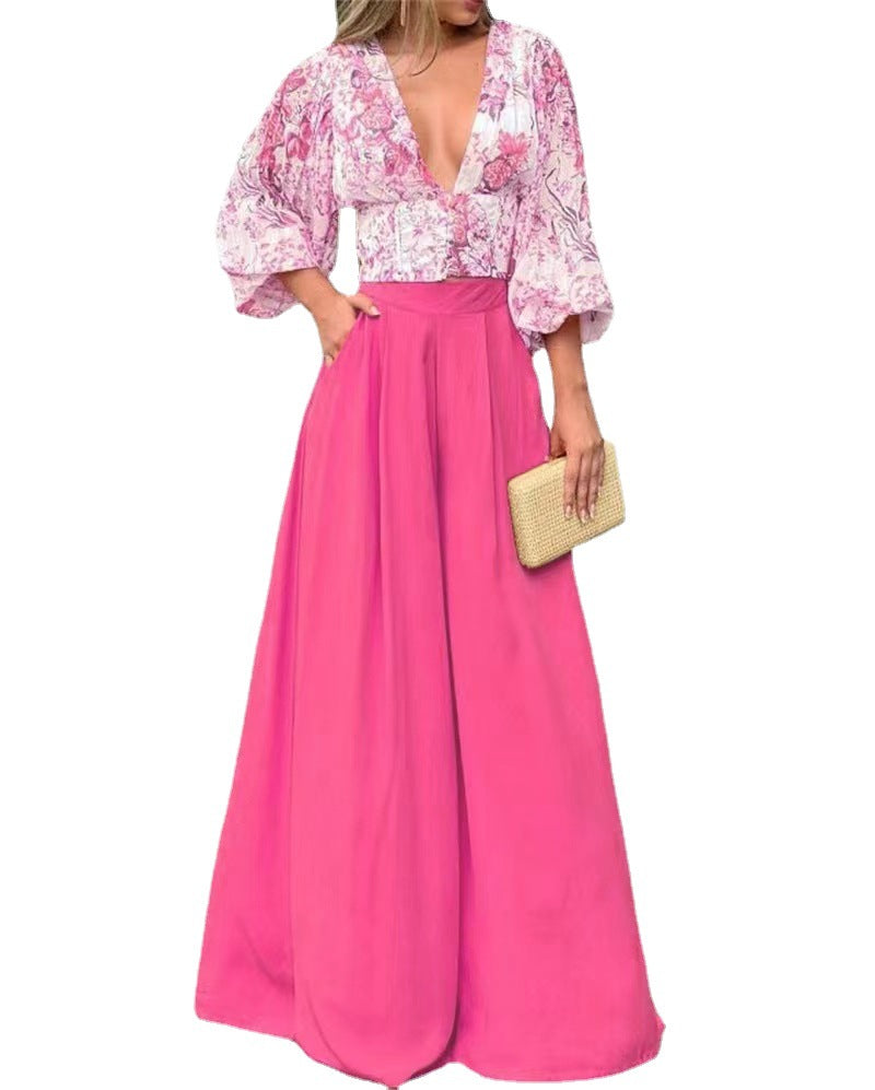 Sexy Deep V Neck Summer Two Pieces Women Suits