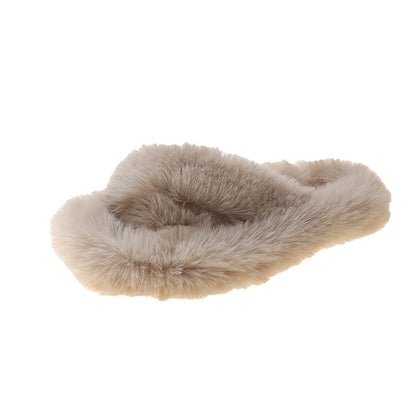 Crossed Plush Winter Slippers for Women