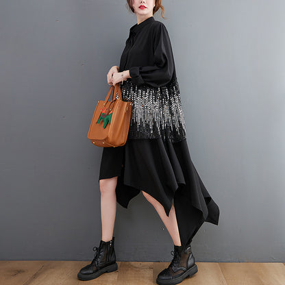 Black Irregular Plus Sizes Long Cozy Dresses