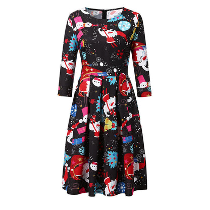 Merry Christmas Round Neck 3/4 Length Short Dresses
