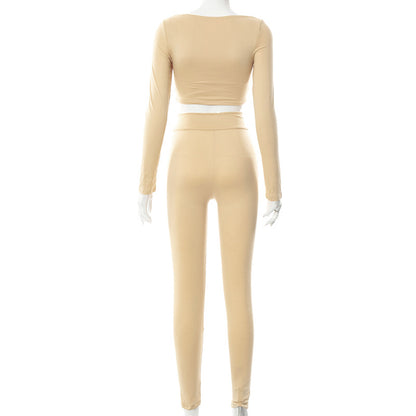 Women High Waist Legging Pants and Long Sleeves Short Tops