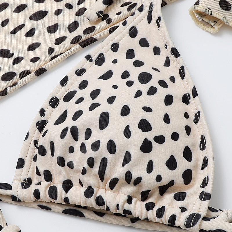 Sexy Long Sleeves Leopard Three Pieces Women Bikinis Swimwear
