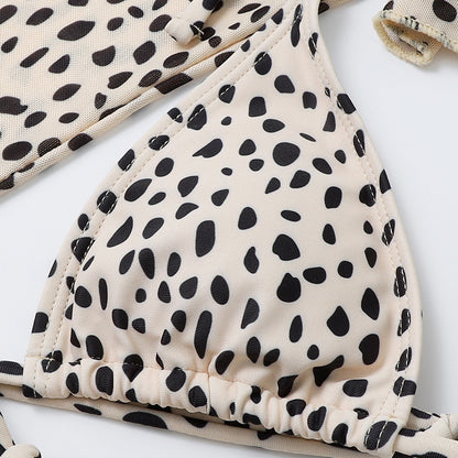 Sexy Long Sleeves Leopard Three Pieces Women Bikinis Swimwear