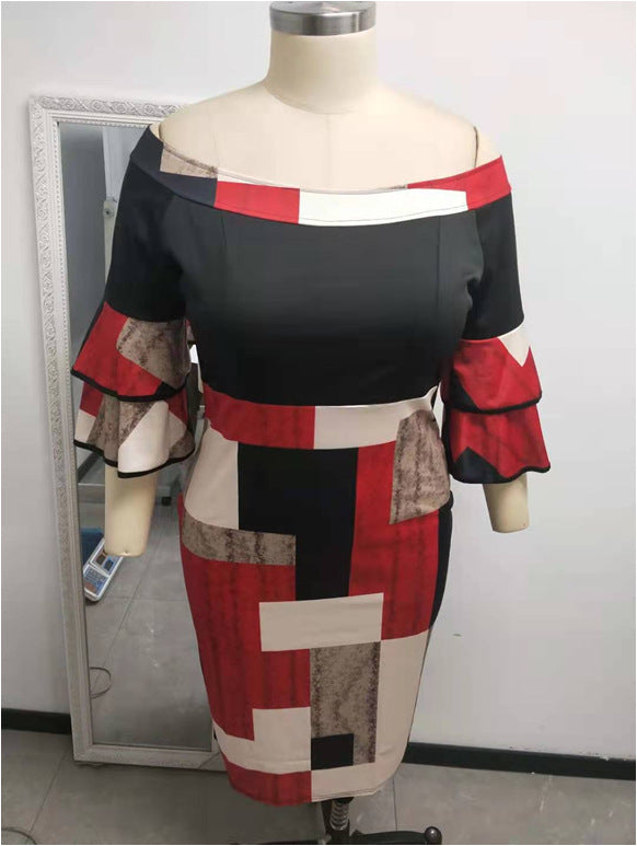 Women 3/4 Length Sleeves Plus Sizes Dresses