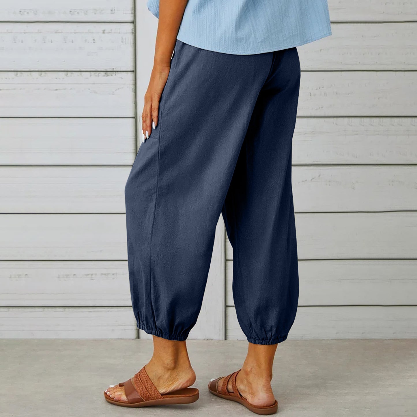 Casual High Waist Linen Wide Legs Pants for Women