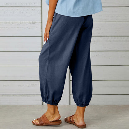 Casual High Waist Linen Wide Legs Pants for Women