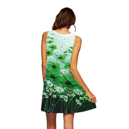 Summer 3D Floral Print Sleeveless Mini Short Dresses-STYLEGOING